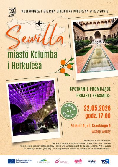 Grafika promująca spotkanie Sewilla miasto Kolumba i Herkulesa